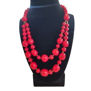 ACAI Seed Necklace Red Beads Handmade In Ecuador 17.5"